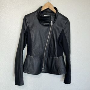 Veronica Beard Jacket Women 10 Black Lamb Leather Biker Stretch Designer Luxury